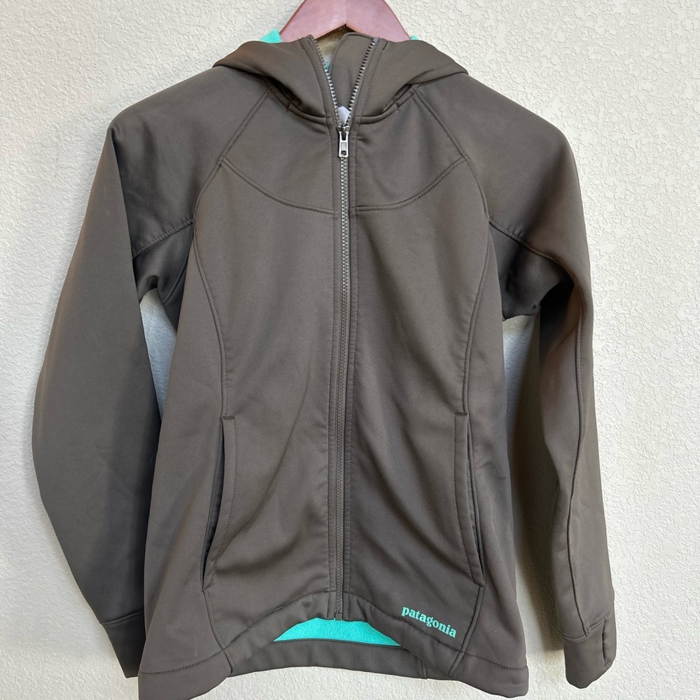 Women’s Patagonia XS Brown Hooded Full-Zip Jacket with Aqua Fleece Lining